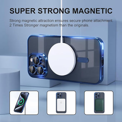 Misea Magnetic for iPhone 15 Pro Max Case with MagSafe [Never Yellowing] [Military Grade Drop Protection] Full Camera Lens Protector Plating Soft Clear Phone Case for Women Girls, Deep Blue