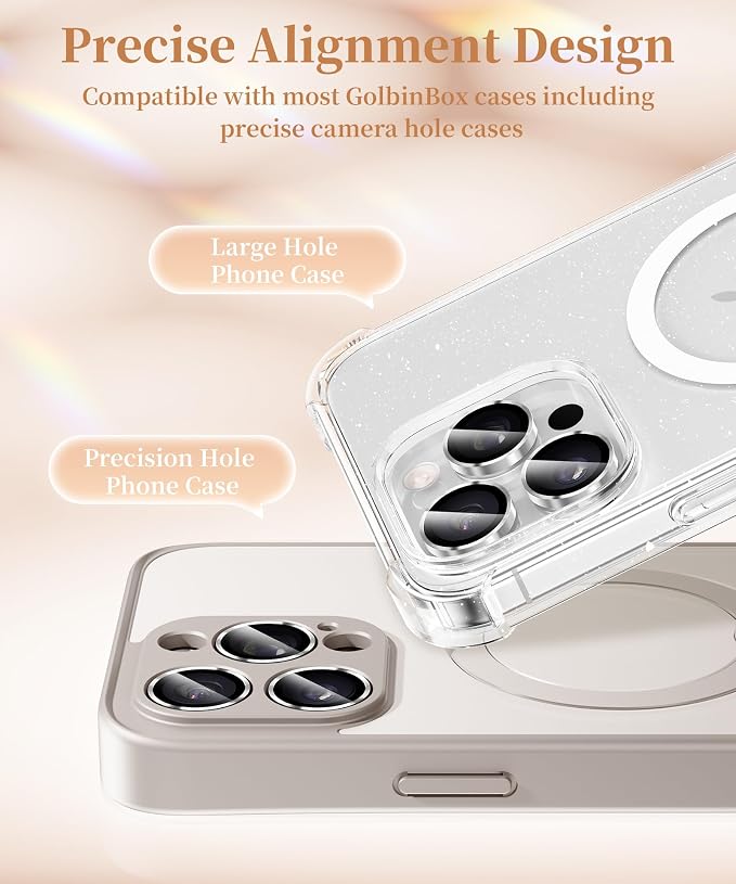 GolbinBox Camera Lens Protector for iPhone 17 Pro Max/17 Pro/16 Pro Max/16 Pro, 1:1 Invisible Fit, 9H Tempered Glass Ultra HD Metal Individual Camera Cover, Case Friendly, Silver
