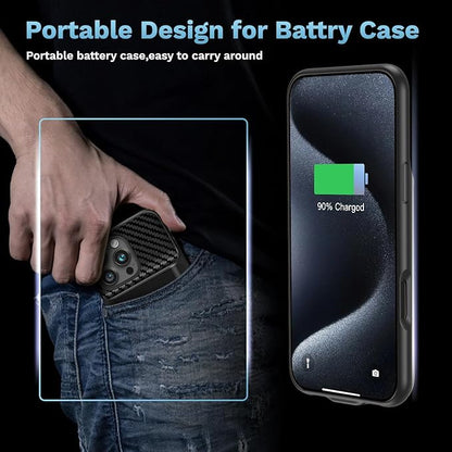 Battery Case for iPhone 15 Pro Max (6.7 inch), 13800mAh [High Capacity] 2026 Upgraded Portable Battery Charging Charger Case, Rechargeable Battery Back with Tempered Glass Screen Protector,Black