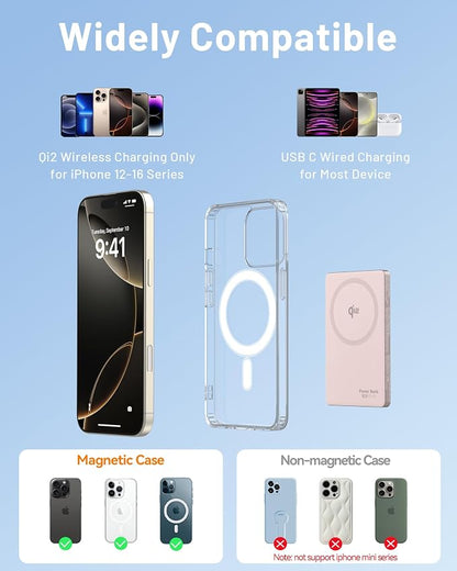 Selore&S-Global Magnetic Power Bank, 5000mAh Slim USB-C 20W Fast Charging, Qi2 Certified 15W Wireless Battery Pack Compatible with iPhone 17 16 15 14 13 12 Series, Travel Essential
