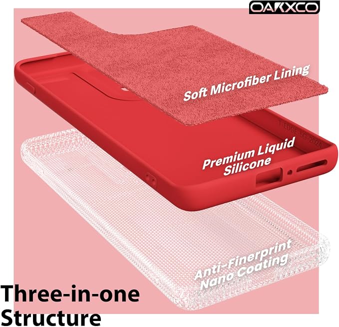 oakxco for Motorola Moto Edge 2024 Phone Case Liquid Silicone, Thin Slim Soft Rubber Gel TPU Plain Protective Simple Cover for Women Girl Cute, Matte Solid Color Aesthetic, Red