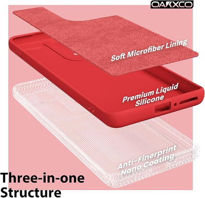 oakxco for Motorola Moto Edge 2024 Phone Case Liquid Silicone, Thin Slim Soft Rubber Gel TPU Plain Protective Simple Cover for Women Girl Cute, Matte Solid Color Aesthetic, Red