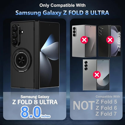Hekodonk for Galaxy Z Fold 8 Ultra Case with 360 Rotatable Stand,[Compatible with MagSafe][Front Screen Protector],Magnetic Ring Holder with Hinge Protective Case for Samsung Z Fold 8 Ultra,All Black