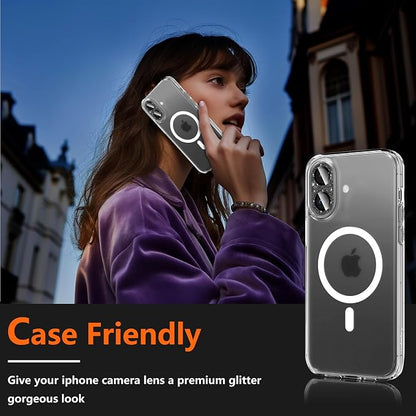 Camera Lens Protector for iPhone 16/iPhone 16 Plus, Bling Glitter Camera Cover with 9H Tempered Glass Metal Ring, Anti-Scratch Lens Protector for iPhone 16/iPhone 16 Plus (Glitter - Black)