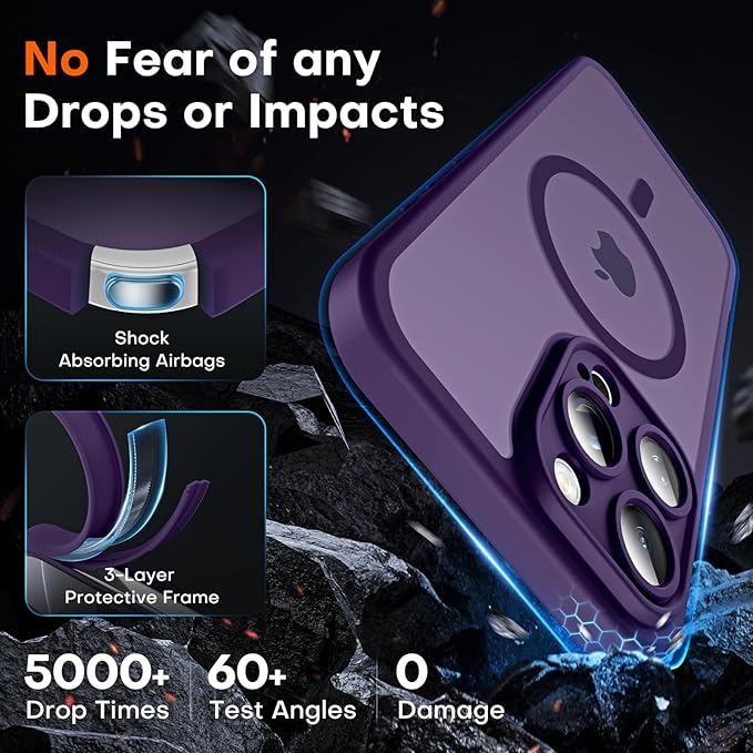 TOCOL for Phone 16 Pro Case, Compatible with Magsafe Charger, Full Camera Protection, Drop Protection, Translucent Matte Phone Case for iPhone 16 Pro 6.3 inch (Midnight Purple)