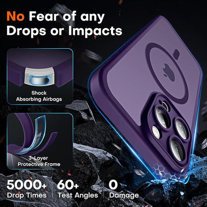 TOCOL for Phone 16 Pro Case, Compatible with Magsafe Charger, Full Camera Protection, Drop Protection, Translucent Matte Phone Case for iPhone 16 Pro 6.3 inch (Midnight Purple)