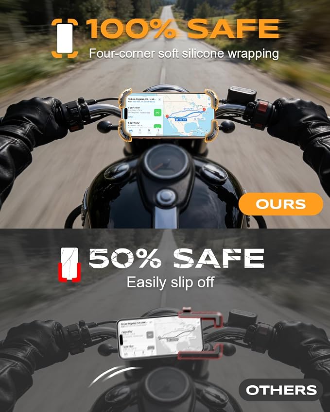 Zewdov Motorcycle Phone Mount [Secure Grip][Anti-Drop], Upgrade Bike Phone Holder [1s Stable Lock], 360° Rotatable Phone Holder for Mountain Bike/ATV, Fits for iPhone/Samsung 4.7-6.8", Clamp Mount
