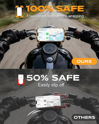 Zewdov Motorcycle Phone Mount [Secure Grip][Anti-Drop], Upgrade Bike Phone Holder [1s Stable Lock], 360° Rotatable Phone Holder for Mountain Bike/ATV, Fits for iPhone/Samsung 4.7-6.8", Clamp Mount