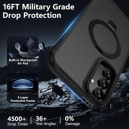 for Samsung Galaxy S24 FE Case, Magnetic Adjustable Ring Stand [Fit for Magsafe], [Military-Grade Shockproof Protection] Phone Case with Kickstand&Ring Holder (Black)