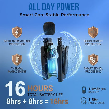 JHO Mini Microphone for iPhone & Android,16H Battery, Noise Cancelling Lavalier Microphone, Clip On Lapel Mic Pro for Content Creators Vlogging/YouTube/Tiktok/Streaming/Interview/Video Recording