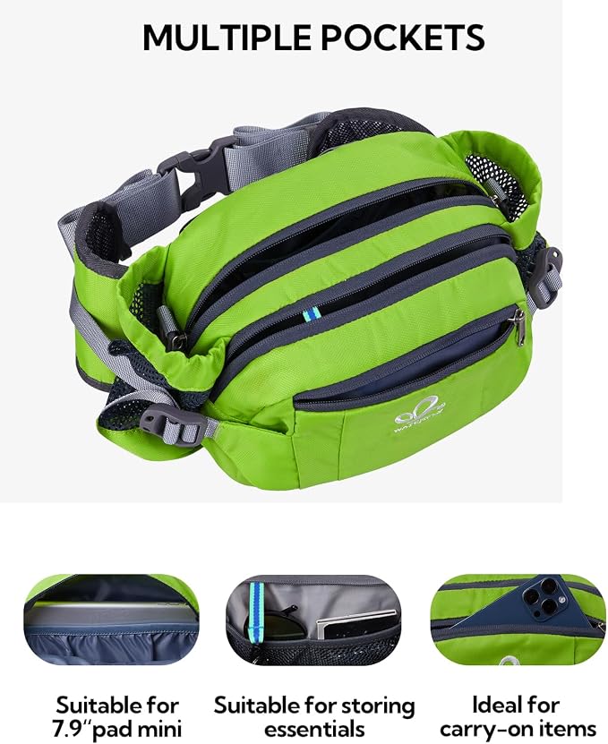 WATERFLY Fanny Pack Waist Bag: Fannie Pack 2 Water Bottle Holders Lumbar Belt Hiking Walking Running Jogging Camping Large Woman Man (Bottle Not Included)