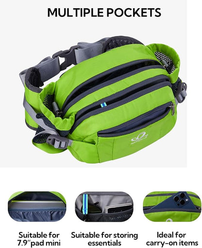 WATERFLY Fanny Pack Waist Bag: Fannie Pack 2 Water Bottle Holders Lumbar Belt Hiking Walking Running Jogging Camping Large Woman Man (Bottle Not Included)