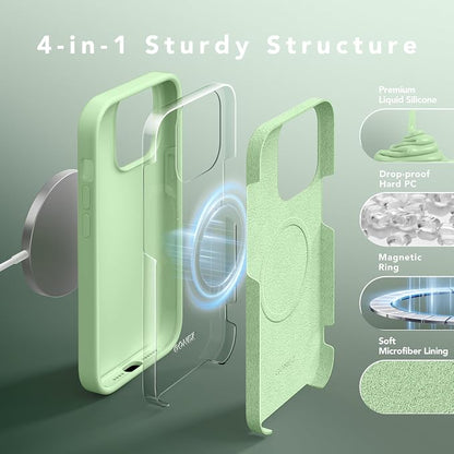 GONEZ Magnetic for iPhone 13 Pro Max Case, Compatible with MagSafe, [Screen Protector + Camera Lens Protector], Silicone Shockproof Anti-Scratch Protective Phone Case 6.7 inch, Green
