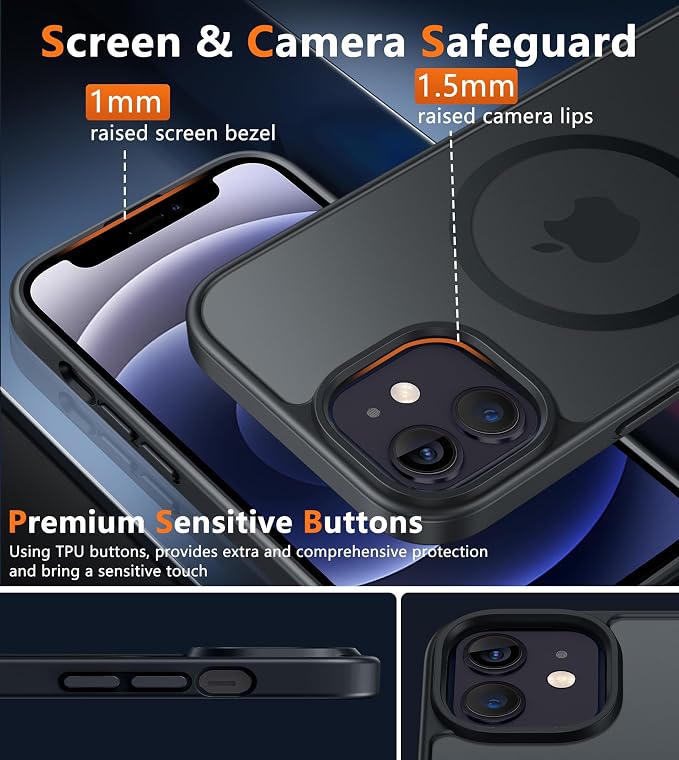 FNTCASE for iPhone 12 Case: iPhone 12 Pro Case [Compatible with Magsafe] Translucent Matte Cases with [Camera Protection] Military Grade Shockproof Protective Phone Cover