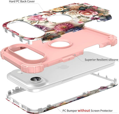 Hocase for iPhone Air Case 6.5", Heavy Duty Shockproof Protection Soft Silicone Rubber+Hard Plastic Bumpers Hybrid Protective Case for iPhone Air 2025 - Rose Flowers