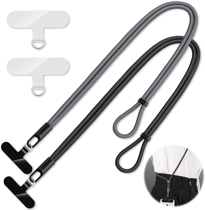 KITANIS 2 Pack Phone Lanyard,2×Phone crossbody strap,4×Tether Tabs,Universal Cell Phone Multifuctional Patch Polyester Lanyards,Cell Phone Lanyards for Women and Men(balck+grey)