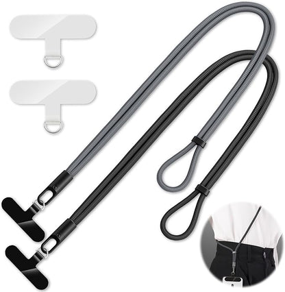 KITANIS 2 Pack Phone Lanyard,2×Phone crossbody strap,4×Tether Tabs,Universal Cell Phone Multifuctional Patch Polyester Lanyards,Cell Phone Lanyards for Women and Men(balck+grey)
