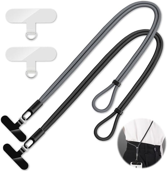 KITANIS 2 Pack Phone Lanyard,2×Phone crossbody strap,4×Tether Tabs,Universal Cell Phone Multifuctional Patch Polyester Lanyards,Cell Phone Lanyards for Women and Men(balck+grey)