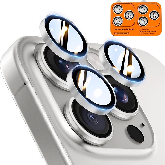 TOCOL for iPhone 16 Pro Max Camera Lens Protector/iPhone 16 Pro Camera Lens Protector Tempered Glass HD Individual Scratch Resistant Cover Accessories Case Friendly 2 Pack（Silvery）