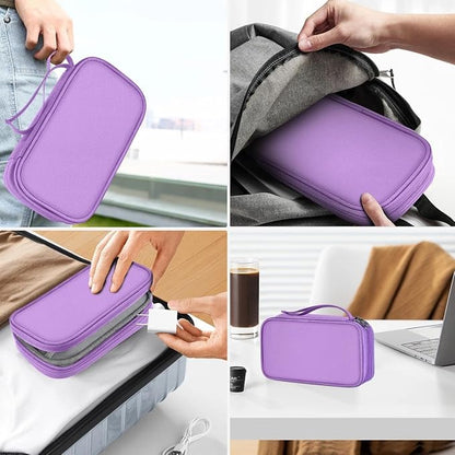 ZINMARK Portable Cable Organizer Case,Travel Pouch with Double-Layer Storage for Cables,Chargers,Earbuds & Phone,Purple
