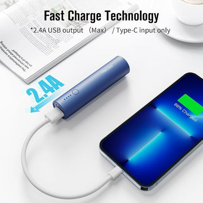 Portable Charger, 5000mAh Mini Power Bank, S03 2-Pack Pocket Size Fast Charging USB-C (in&Out), PowerNano, Compatible with iPhone Series, Android Phone and More Blue
