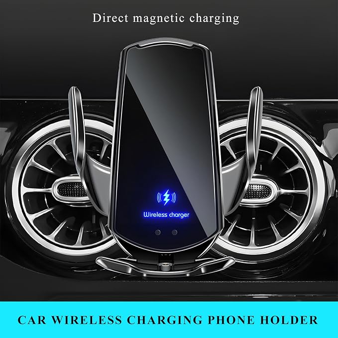 Sun Walker Wireless Car Charger Mount, Electric Induction 15W Fast Charging Bracket Air Vent Phone Holder, Auto-Clamping Wireless Charger Vent Mount Compatible with Most Smartphones (Black)