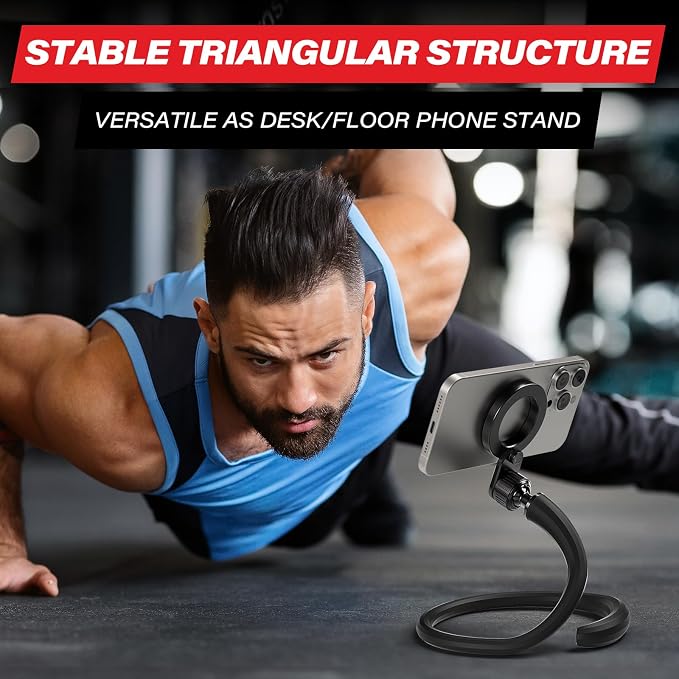 ICARMOUNT Flexible Gym Phone Holder for Peloton Treadmill Spin Bike - Gooseneck Magnetic Phone Mount for iPhone MagSafe Samsung, Wrap Around Phone Stand for Stroller/Desk/Shopping/Women Men Gym Gifts