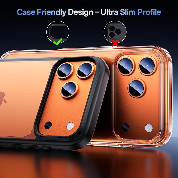 Camera Lens Protector for iPhone 17 Pro Max-Single Piece,Ultra Thin Aluminum Alloy Frame,9H Dual-Strength Glass with 99% AR Light Transmittance,Case Friendly, Orange