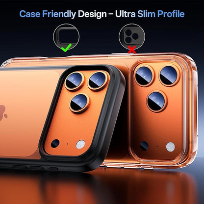 Camera Lens Protector for iPhone 17 Pro 6.3"（2025）-Single Piece,Ultra Thin Aluminum Alloy Frame,9H Dual-Strength Glass with 99% AR Light Transmittance,Case Friendly, Orange