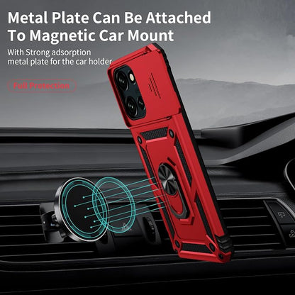 Weycolor for Moto G Stylus 2025 Case with Camera Lens Cover, HD Screen Protector, 10 FT Military Grade Drop Protection, Magnetic Ring Holder Kickstand Protective Phone Case, Red