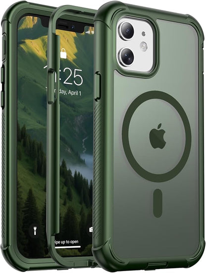 jaroco Magnetic for iPhone 12/12 Pro Case, [Compatible with MagSafe][Military Grade Drop Protection][Heavy Duty Protection][Non-Slip][Shockproof] 2-Layer Durable Bumper Phone Case 6.1''-Army Green
