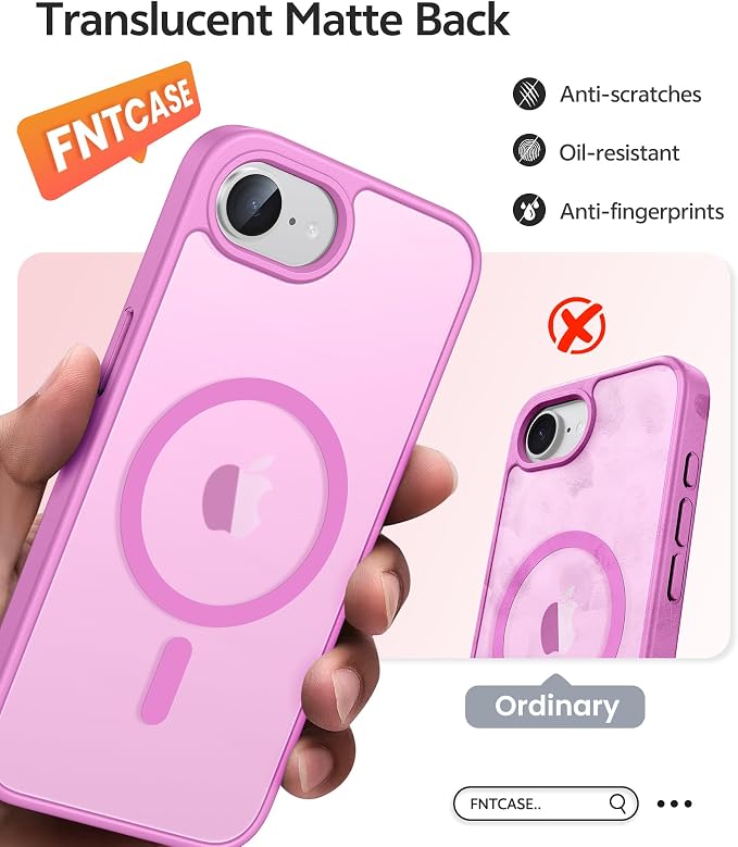 FNTCASE for iPhone 17e Case: iPhone 16e Phone Case [Compatible with Magsafe] Translucent Matte Cases with [Screen Protector] Military Grade Shockproof Protective Phone Cover - Pink