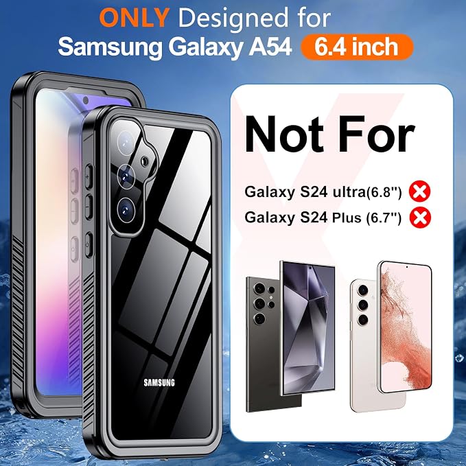 Hualele for Samsung Galaxy A54 5G Case Waterproof, Built in Lens & Screen Protector Rugged Full Body Heavy Duty Protective Military Grade IP68 Underwater Cover Case for Samsung Galaxy A54 5G Black