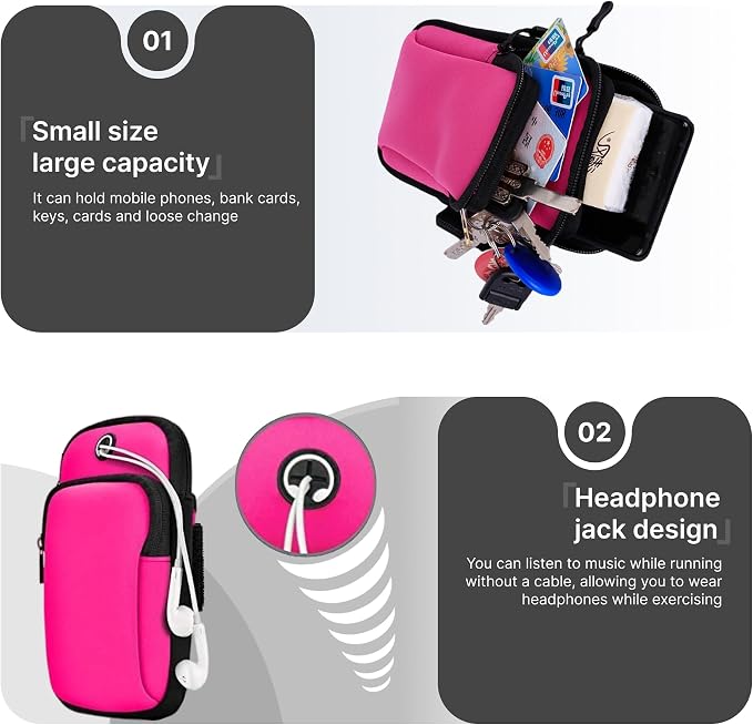 Running Armband, Adjustable Sports Band for Jogging, iPhone Workout Armband, Cell Pouch for Exercise Men Women (Rose red)