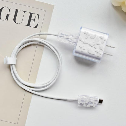 Lovmooful Compatible for iPhone 18W/20W USB-C Charger Cover Clear Lovely Butterfly Design Soft Charger Protector Cute Cable Case Saver Protector for Girls Women-White Butterfly