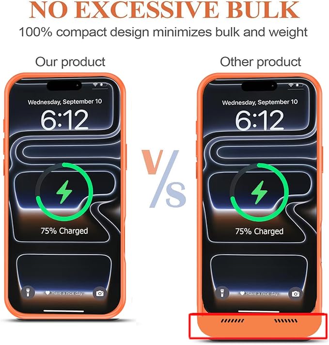 Battery Case for iPhone 17 Pro, 10000mAh Protective Charging Case with Wireless Charging Compatible with iPhone 17 Pro (6.3 inch) Rechargeable Extended Battery Pack Charger Case with Carplay (Orange)