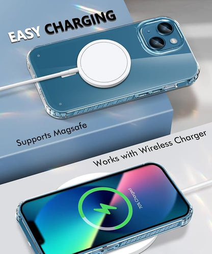Magnetic for iPhone 13 Case, [Design for MagSafe] Built-in Screen Protector, with Camera Lens Protector, Full Body Shockproof Protective Bumper Phone Case 6.1 Inch - Clear