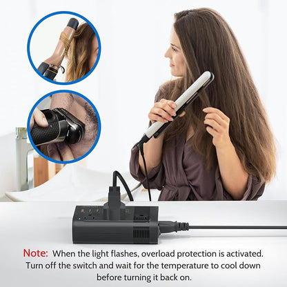 DOACE 350W Voltage Converter US to Europe - 220V to 110V Converter for European Travel with QC+PD Chargers for Using Most U.S. Devices Abroad - Hair Straightener Shaver Toothbrush Camera Phone