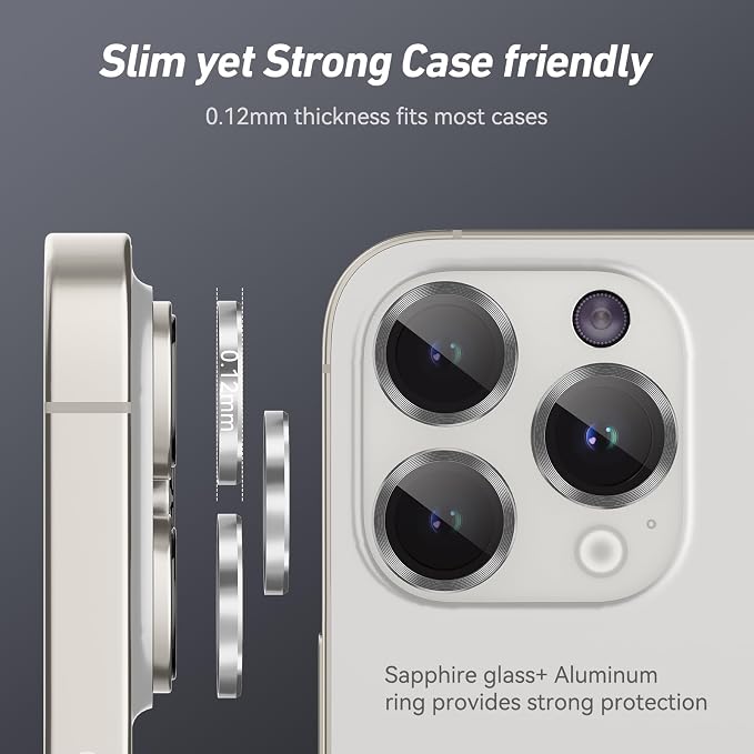 Jeluse Camera Lens Protector for iPhone 17 Pro Max/17 Pro/16 Pro Max/16 Pro/15 Pro Max/15 Pro/14 Pro Max/14 Pro, 9H Tempered Glass Screen Protector Cover Alignment Kit Metal Individual Ring