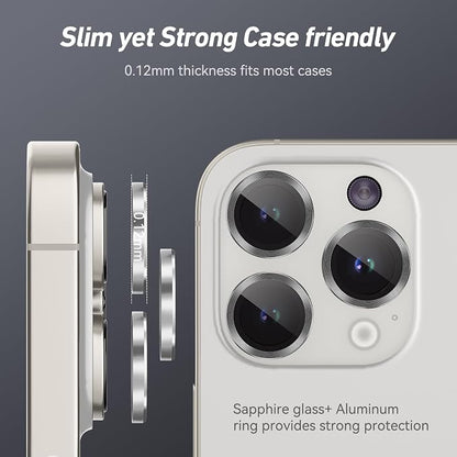 Jeluse Camera Lens Protector for iPhone 17 Pro Max/17 Pro/16 Pro Max/16 Pro/15 Pro Max/15 Pro/14 Pro Max/14 Pro, 9H Tempered Glass Screen Protector Cover Alignment Kit Metal Individual Ring