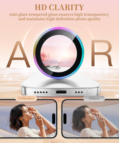 GolbinBox Camera Lens Protector for iPhone 17 Pro Max/17 Pro/16 Pro Max/16 Pro, 1:1 Invisible Fit, 9H Tempered Glass Ultra HD Metal Individual Camera Cover, Case Friendly, Colorful