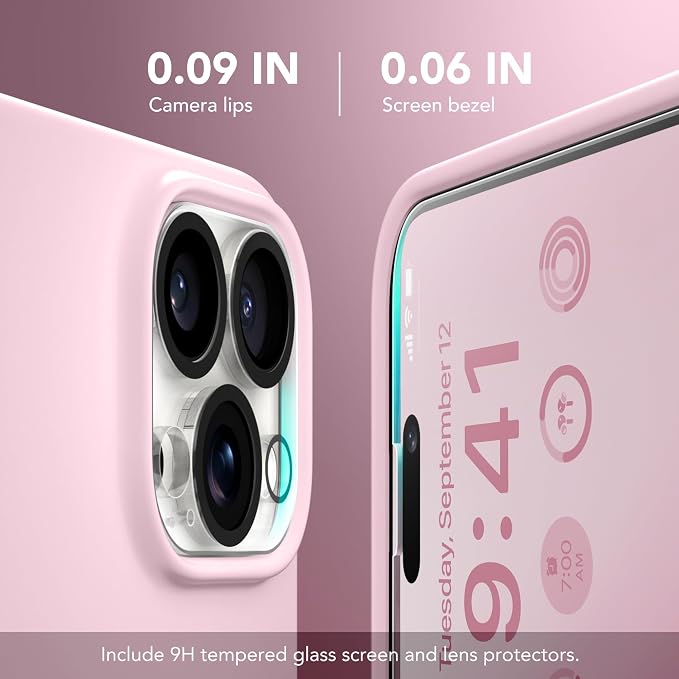 GONEZ for iPhone 14 Pro Max Case Silicone, Compatible with MagSafe, with Screen Protector + Camera Lens Protector, Liquid Silicone Shockproof Protective Phone 14 ProMax Case 6.7", Pastel Pink