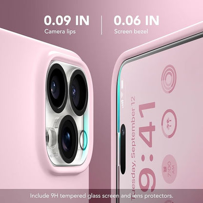 GONEZ for iPhone 14 Pro Max Case Silicone, Compatible with MagSafe, with Screen Protector + Camera Lens Protector, Liquid Silicone Shockproof Protective Phone 14 ProMax Case 6.7", Pastel Pink