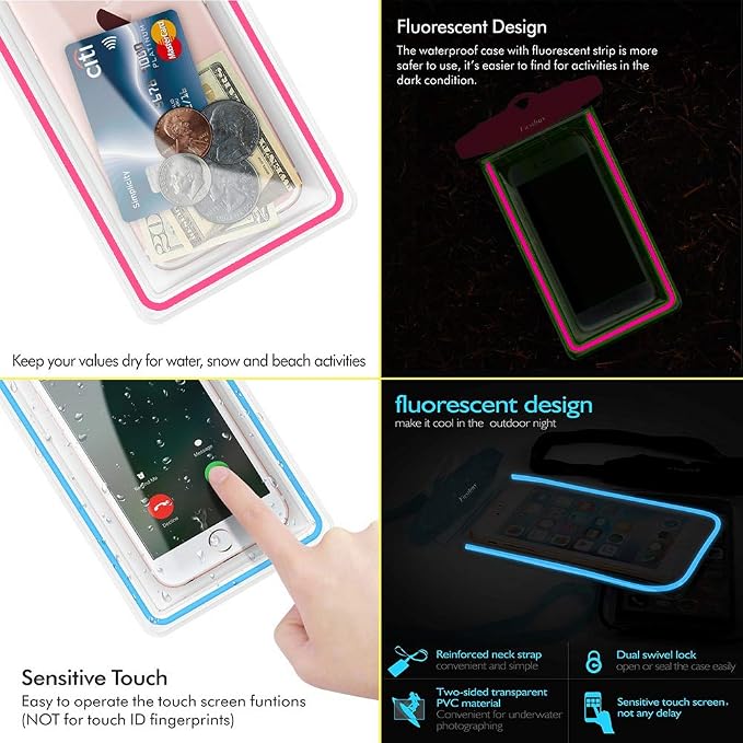 Universal Waterproof Phone Pouch, 4 Pack Waterproof Phone Case with Lanyard Protector for iPhone 17 16 15 14 13 Pro Max XS Plus Samsung Galaxy Note up to 7.5", IPX8 Cellphone Dry Bag Beach Essentials