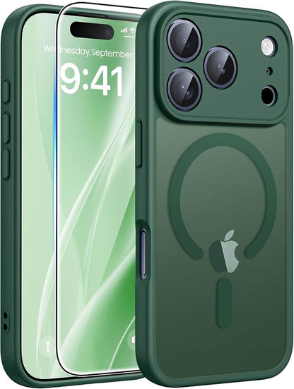 FNTCASE for iPhone 17 Pro Max Case: [Compatible with Magsafe] Translucent Matte Cases with [Full Camera Protection] [Screen Protector] Military Grade Shockproof Protective Phone Cover - Green