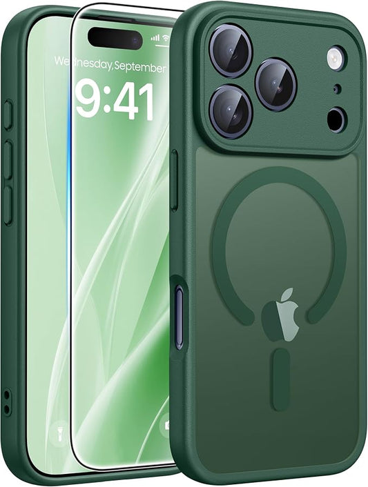 FNTCASE for iPhone 17 Pro Max Case: [Compatible with Magsafe] Translucent Matte Cases with [Full Camera Protection] [Screen Protector] Military Grade Shockproof Protective Phone Cover - Green