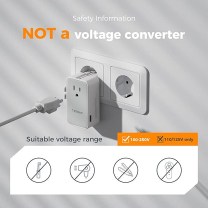TESSAN Universal Travel Adapter 70W, Type C G A I | Ultra Thin, 4 USB Ports (3 USB C), Worldwide Plug for US to European UK Australia Spain France Ireland