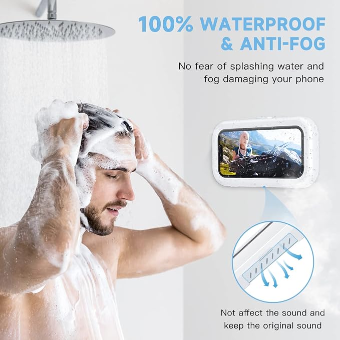KUNSLUCK Shower Phone Holder Waterproof, 360° Rotation Shower Phone Case, Anti-Fog High Sensitivity Touch Screen Phone Holder for Bathroom Wall Mirror Bathtub, Compatible with 4.7"-6.8" Phones