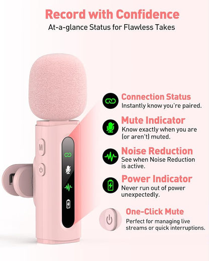 USB C Lavalier Microphone Wireless Mini Mic for Type-C Android Phone/Tablet/PC Video Recording Clip-on Mics with Rotatable Clip&Denoise Recording, Ideal for Vlog Tiktok Youtube Content Creator, Pink