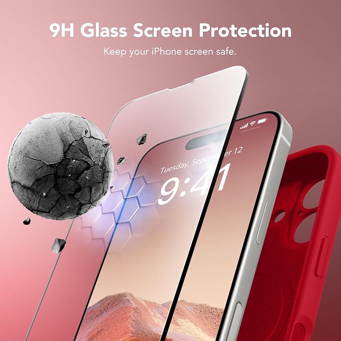 Magnetic for iPhone 16 Plus Case, Compatible with MagSafe, [Full Camera Protection][Screen Protector] Silicone Shockproof Protective Phone Case for iPhone 16 Plus 6.7", Red